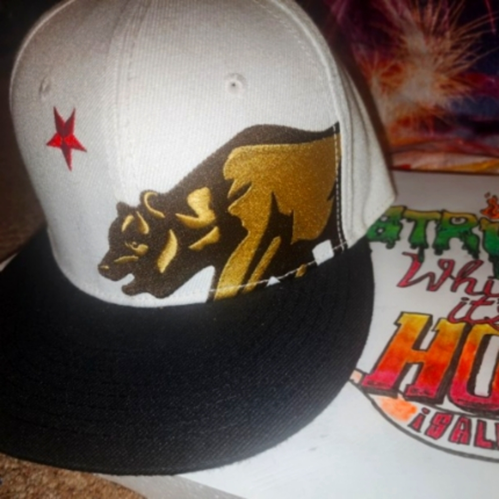 🇺🇸 California Dissizit! Never Sleep Hat, Adjustable, White w/ Bear logo 🇺🇸